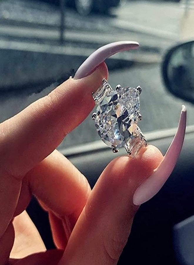 RKKOJJO 925 Sterling Silver Shiny Full Diamond Ring Cubic Zirconia Water Drop Ring CZ Diamond Ring Personality Ring for Women Luxury and Delicate Female Style Wedding Engagement Princess Ring Jewelry (US Code 10) - Image 3